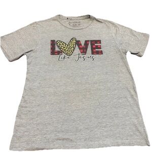 Love in Gray T-Shirt with Plaid and Leopard Heart